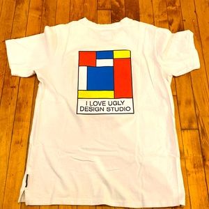 I LOVE UGLY  graphic color block T-shirt, M